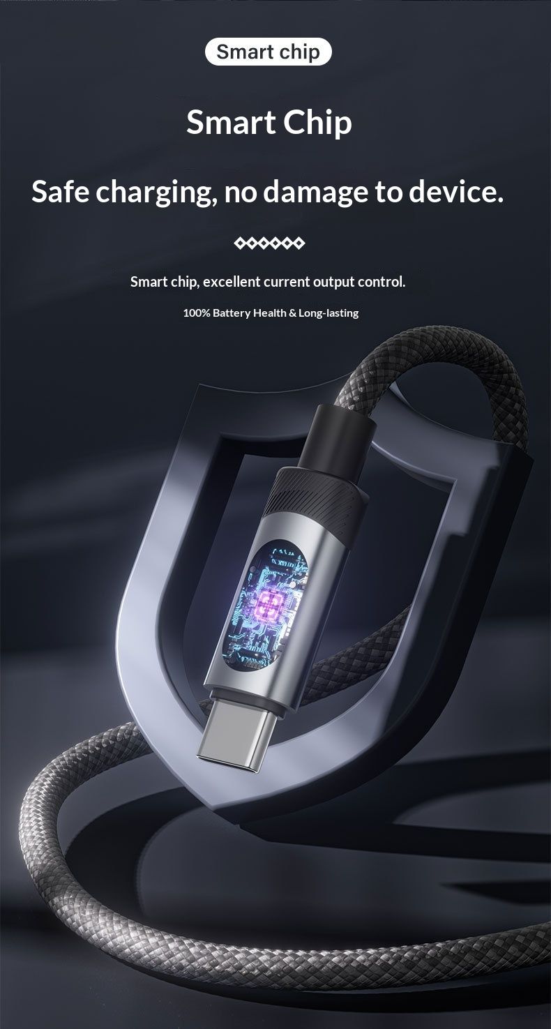 Digitex Zinc Alloy Braided TC CC Single Line Compatible With 15/14 Huawei Smart Digital Display Super Fast Charging Data_voghion.com