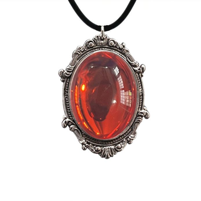 Collier avec pendentif en forme de cadre convexe rouge sang, argent et blanc_voghion.com