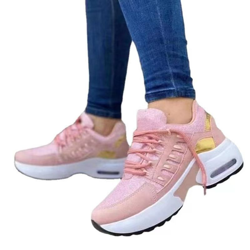 2023Ladies Sneakers Lace Up Wedge Heel Vulcanized Thick Sole Air Cushion Casual Large Size Women's Shoes_voghion.com