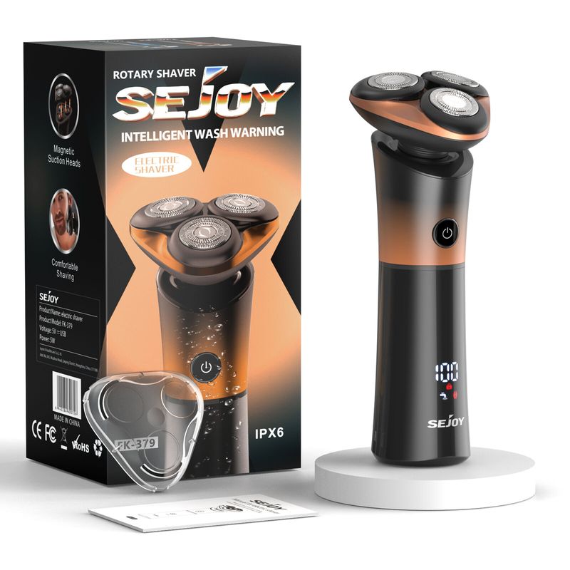 SEJOY Elektrorasierer für Männer, Nass- und Trockenrasierer, kabelloser Rotationsrasierer, Bartschneider_voghion.com