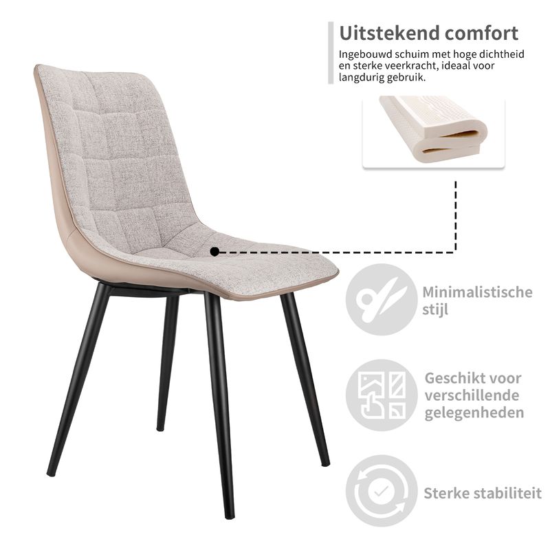 2er Set Esszimmerstühle Mit Leinenstoff, Metallgestell_voghion.com