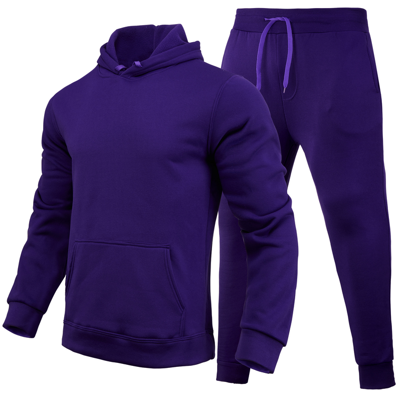 Herreklær fritidsblank ensfarget dress fleece løse genserbukser todelt sett_voghion.com