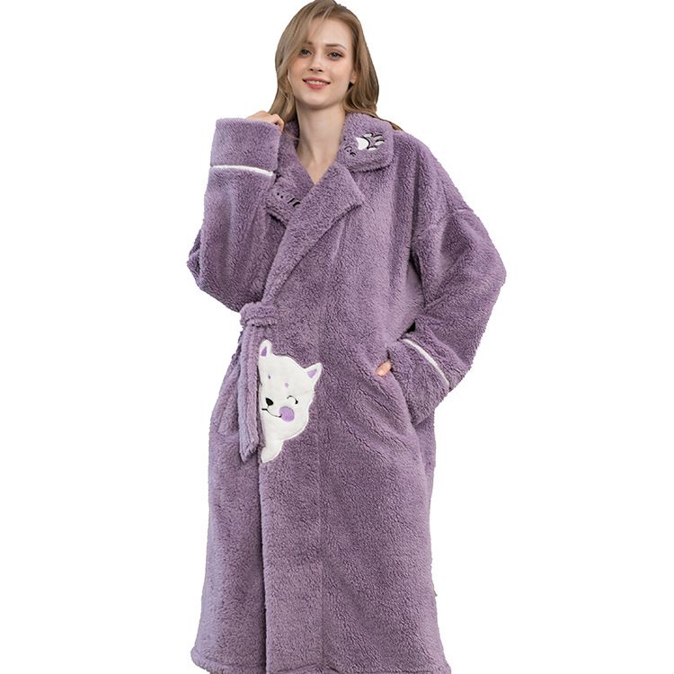 Bequemes Nachthemd für Damen im Herbst und Winter, verdickt, lang, Loungewear-Versicherung für Damen_voghion.com