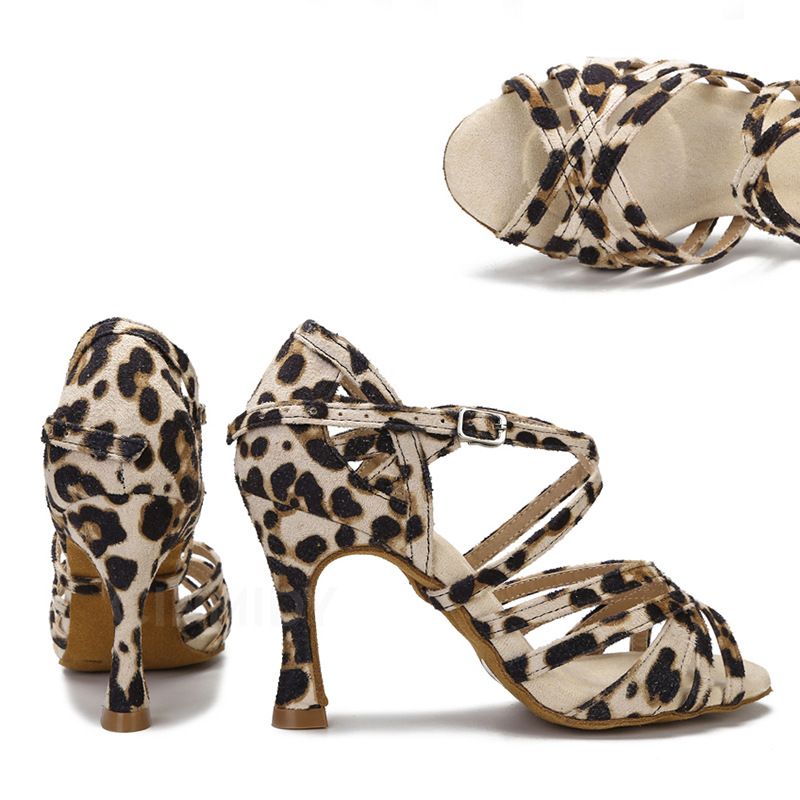 Hot Selling Leopard Print Latin Shoes, Women's Adult Slim High Heels, Professional Soft Sole, Precisely For Practicing_voghion.com
