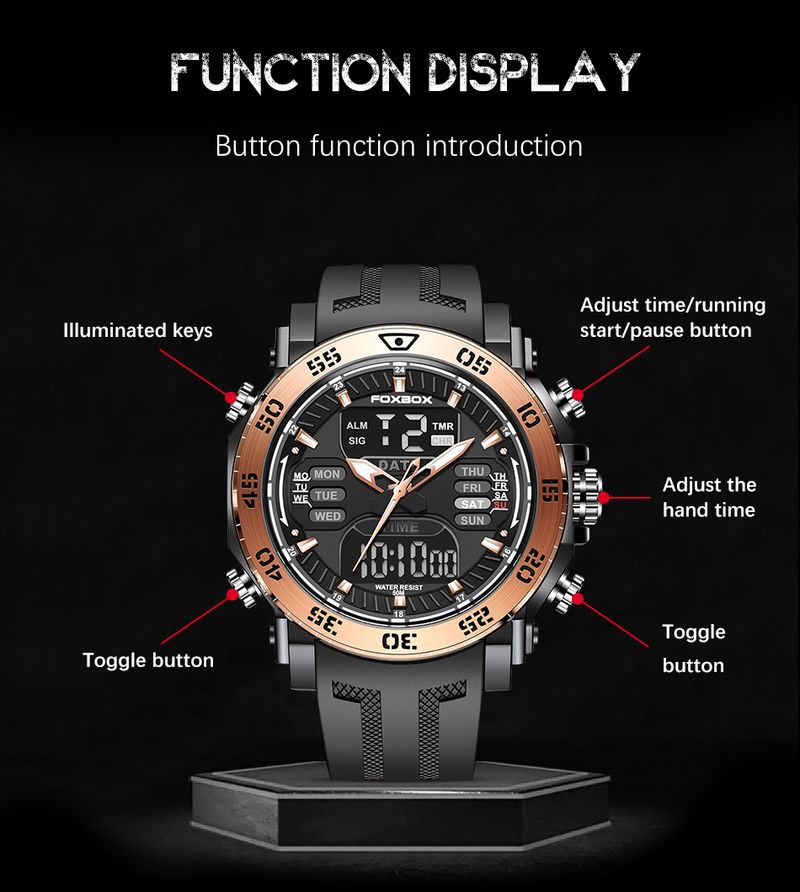 Men's Digital Analog Quartz Watch With Luminous Display, Waterproof, Alarm, And Multifunction Features Watch Alarm Clock_voghion.com