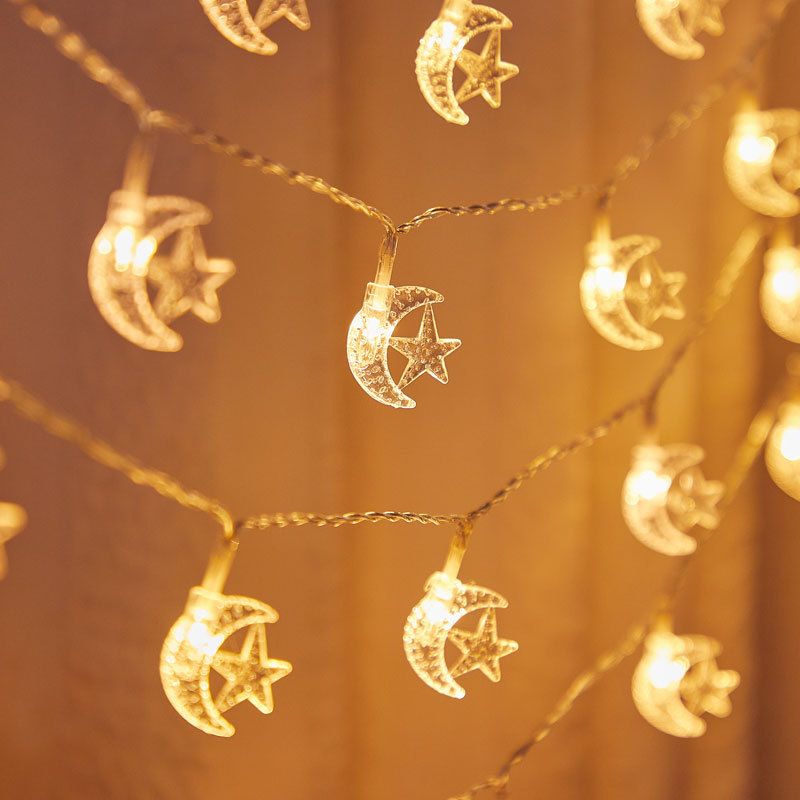 Guirlande lumineuse LED solaire en forme d'étoile et de lune, 8 modes d'éclairage, décoration extérieure étanche pour Noël, jardin, fête_voghion.com