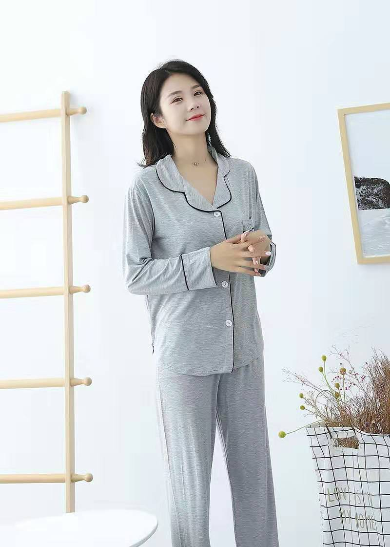 Damenbekleidung Neue Frühjahrs- und Herbstpyjamas für Damen Modal Revershose mit langen Ärmeln zweiteiliges Set lockere und bequeme Paar-Heimkleidung_voghion.com