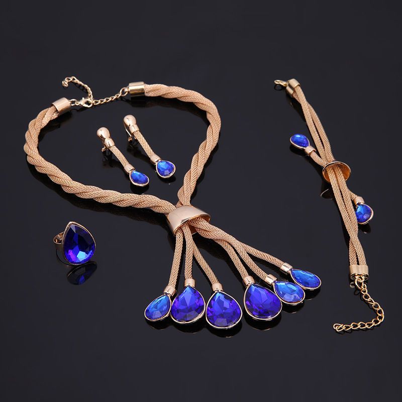 New necklace, earring, jewelry set, gold-plated bridal accessory four piece set_voghion.com