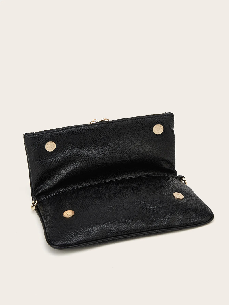 Tracolla in pelle di design per donna Borsa a tracolla con ala Decorazione Due catene Cinghie Borse con patta Cerniera_voghion.com