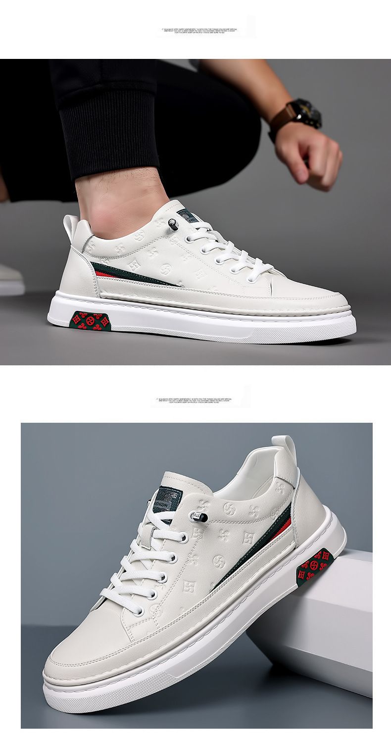 Strikt Selektioun vun Héich Héicht Echt Lieder Männer New Villsäiteg Little White Sole, Soft Face Casual Shoes,_voghion.com