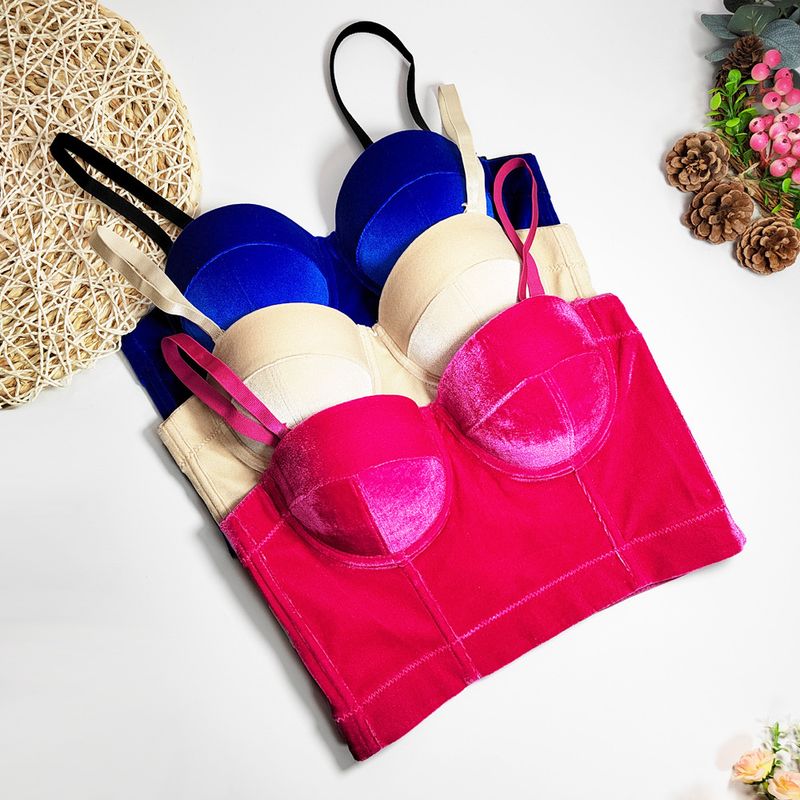 Vêtements pour femmes, bretelles en velours, vêtements d'extérieur, soutien-gorge en arête de poisson, couleur unie, velours coréen avec anneau en acier, gilet gainant, style court, haut tube polyvalent_voghion.com