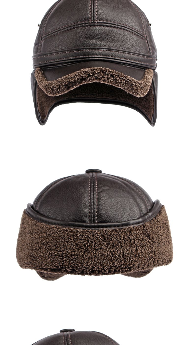 Hat men's winter ear protection neck warm in the elderly cap pu leather windproof cold velvet baseball cap_voghion.com