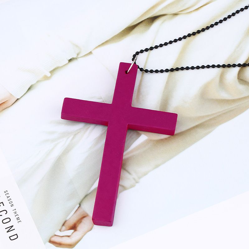 Collana con croce alla moda, in legno, semplice e versatile, con catena per maglioni, accessori Nkd44_voghion.com