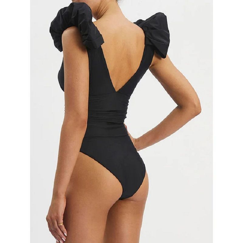 Einteiliger Badeanzug mit tiefem V-Ausschnitt und Blumenmuster für Damen_voghion.com