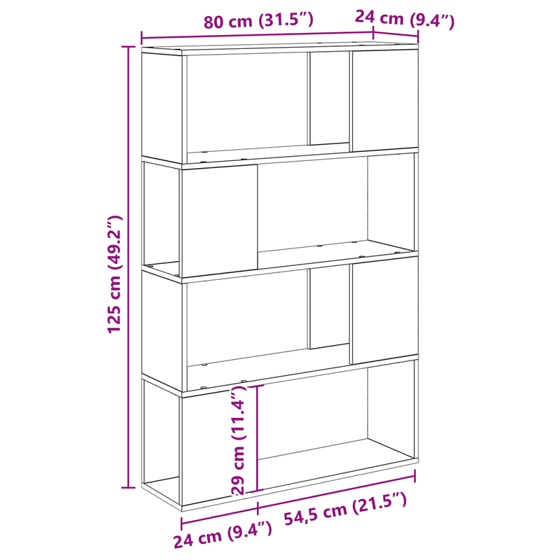 Bücherregal Handgefertigte Eiche Ingenieurholz 80 x 24 x 124 cm_voghion.com