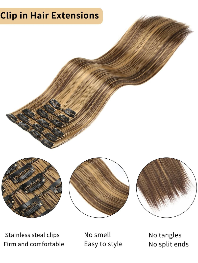 Clip da 1 pezzo in 6 pezzi con 16 clip per sintetizzare un'estensione di capelli lisci estesa da 24 pollici (oro intenso e_voghion.com