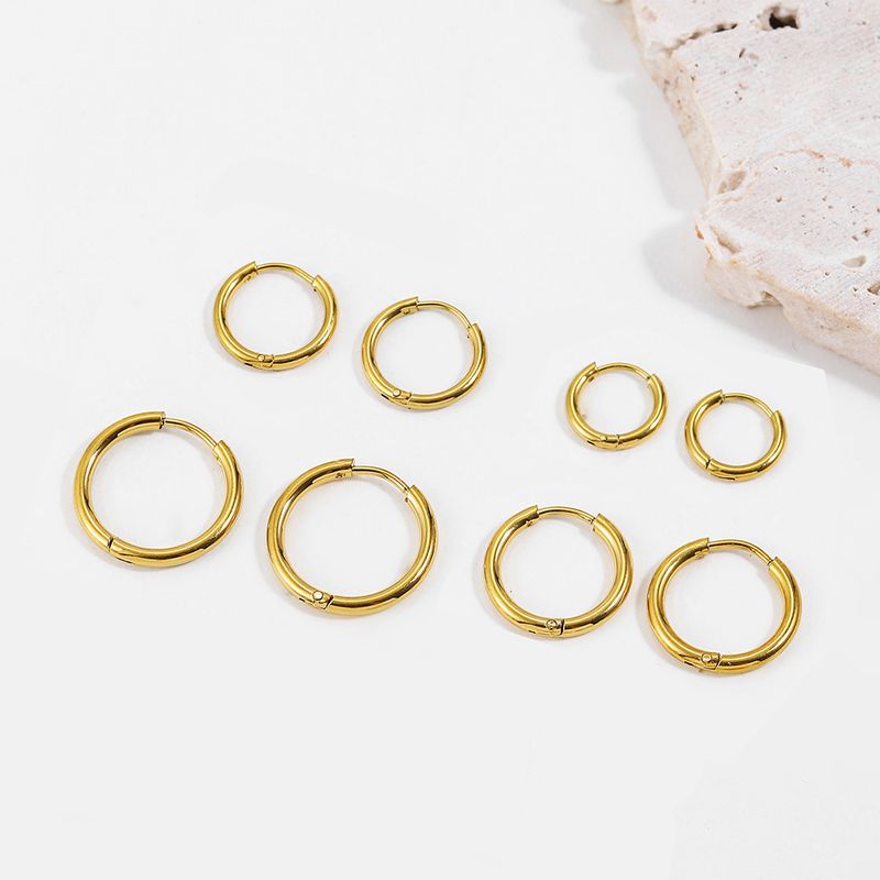 Sieradenset voor dames Fashionr Supply Retro Fashion Eenvoudige roestvrijstalen oorbel Veelzijdige ronde hoepeloorbellen_voghion.com