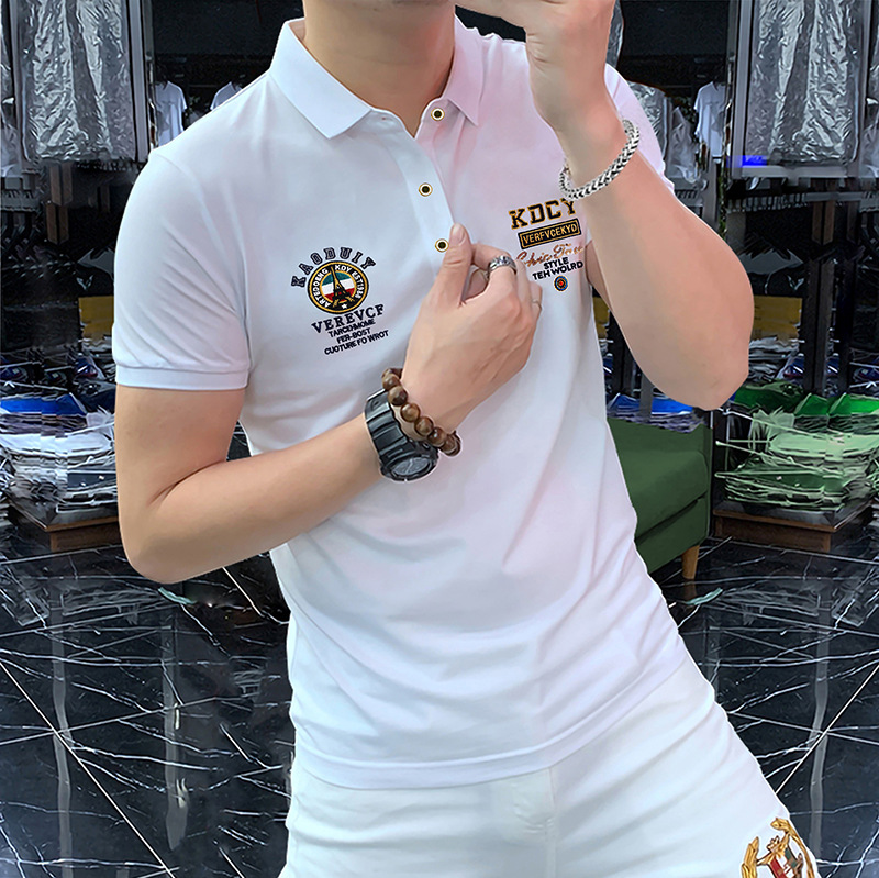 2024Sommer Neues personalisiertes Emblem Herrenkragen Kurzes gehobenes besticktes Poloshirt Halbarm Business Trend_voghion.com