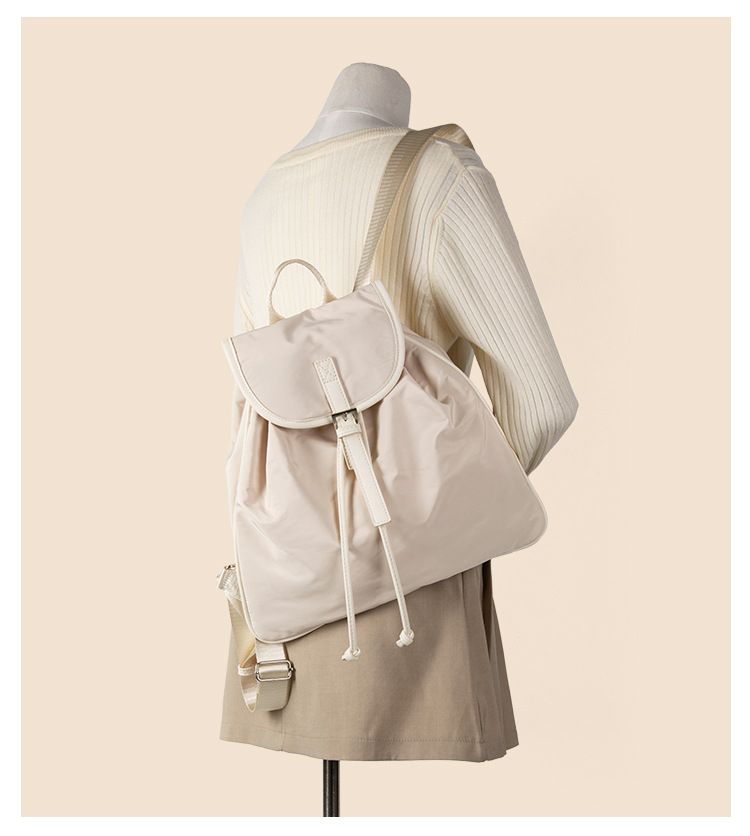 College style black drawstring college student casual nylon large capacity new backpack simple women's high-end_voghion.com