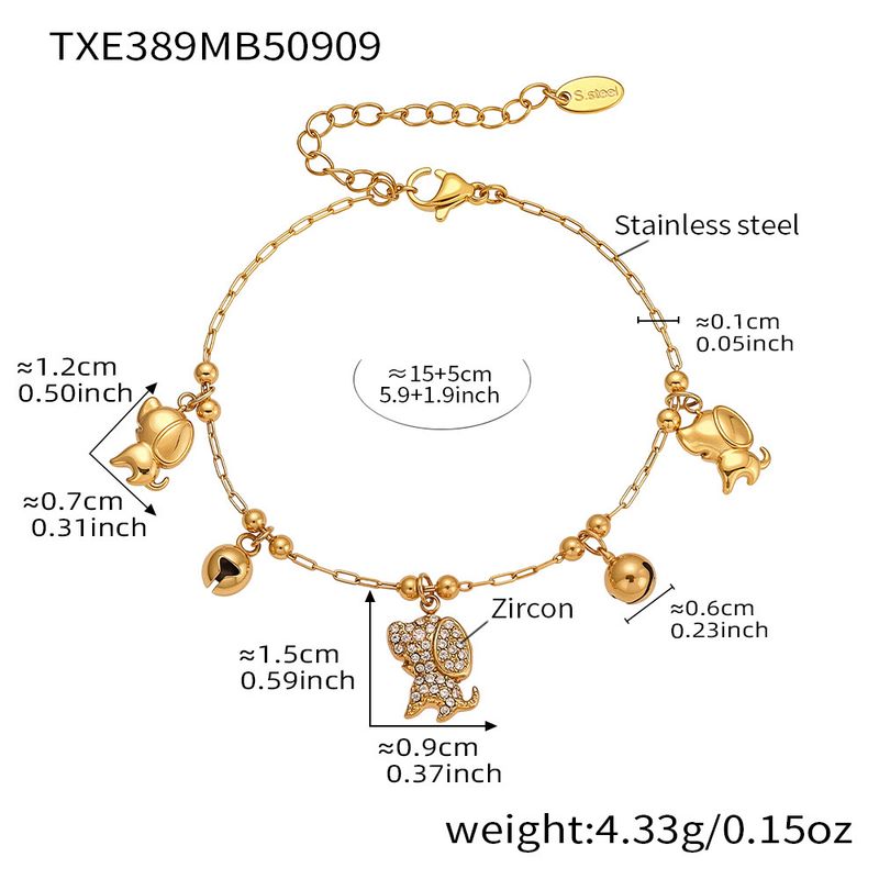 Fangtang 5A Zircon Dog Bell Shaped Multi Accessory Bracelet Necklace Set Stainless Steel Material_voghion.com