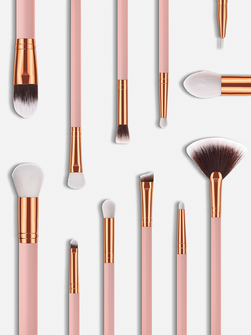 12 pcs pink quality makeup brush set_voghion.com