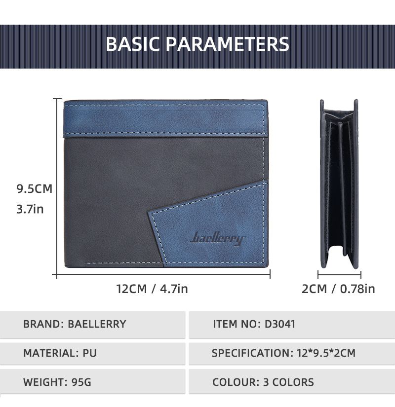 New men's wallet short baellerry contrast color multi-card slots tri-fold coin purse anti-magnetic wallet men_voghion.com