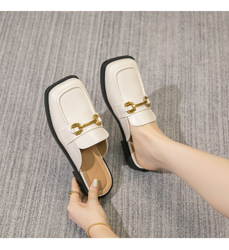 Spring And Autumn New Baotou Half Slippers Women's English Style French Square Head Wearing One Step_voghion.com