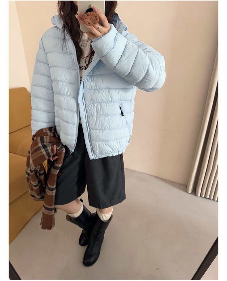 Women's Lightweight Hooded Puffer Jacket - Winter Warm Coat With Softshell Fabric, Slim Fit Zip-Up Outerwear For Casual & Commuting_voghion.com