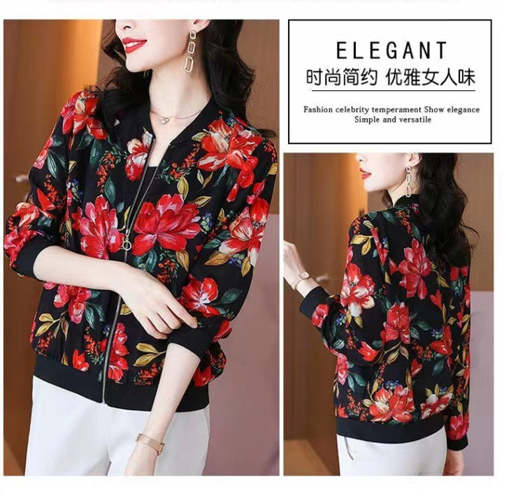 2023 mode Sommer Druck Lose Bomber Jacke Frauen Mäntel Langarm Dünne Jacken Büro Rot Dame Tops Weibliche Kleidung_voghion.com