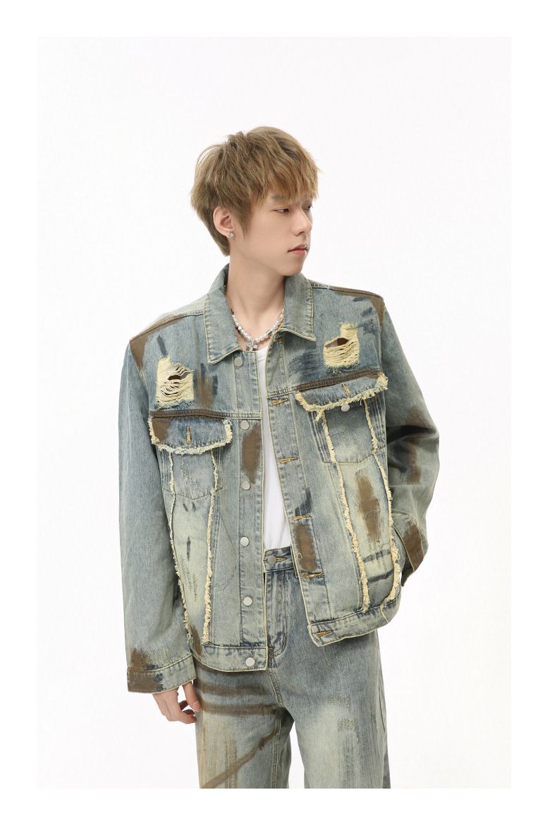 Herrenbekleidung Neue Produkte Nischentrend Old Wasteland Style Heavy Industry Denim Suit Trend_voghion.com