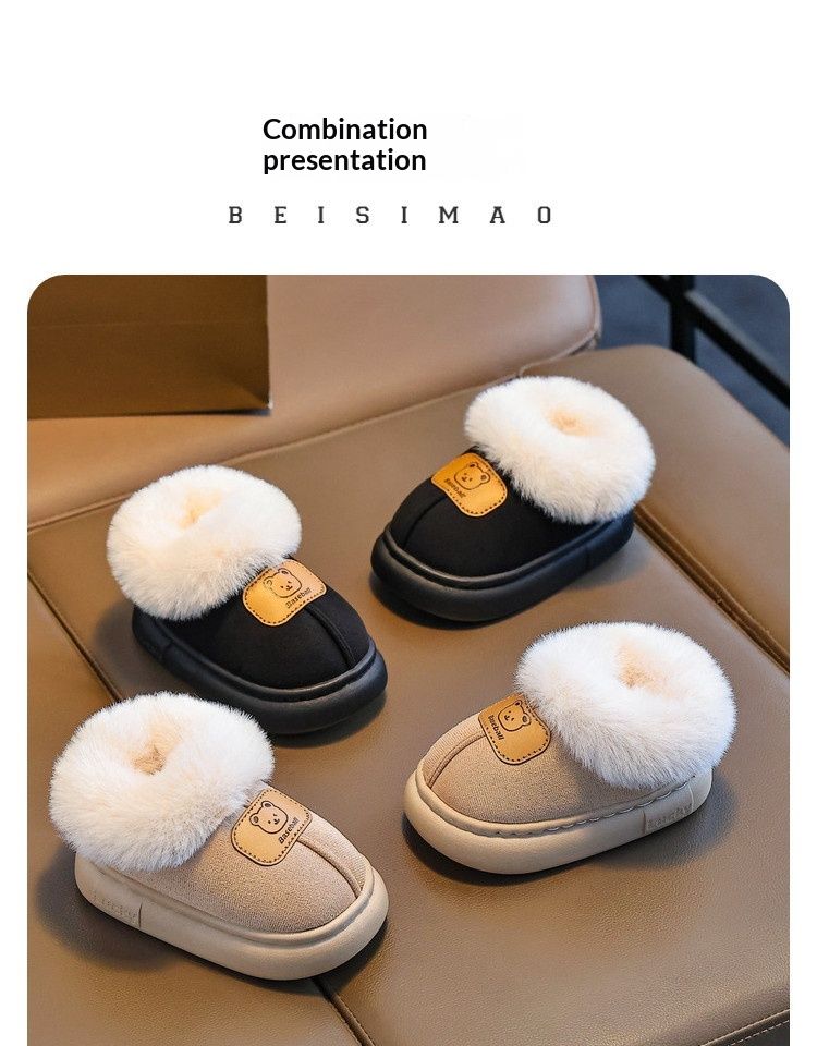 ToyPulse Kinderschuhe mit Absatz, Winterfleece-gefüttert, dicke Schneestiefel für Jungen, rutschfeste Hausschuhe aus Baumwolle für Kleinkinder_voghion.com