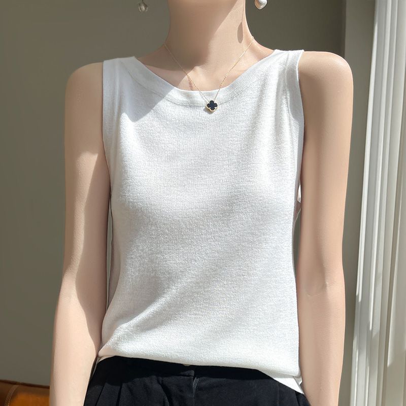 Spring Summer New Thin Wool Knitted Sweater With Camisole And Sleeveless Vest, Women's Round Neck Inner Layer As A Base_voghion.com