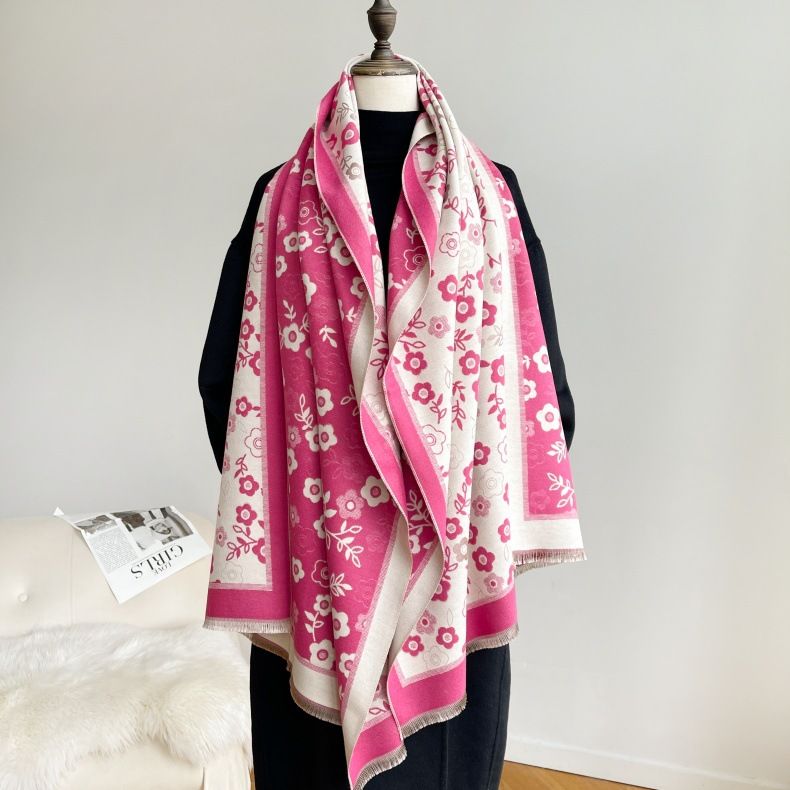 Nuova sciarpa versatile autunnale in imitazione cashmere con fiori per donna, elegante, dolce, piccola e fresca, scialle caldo invernale_voghion.com