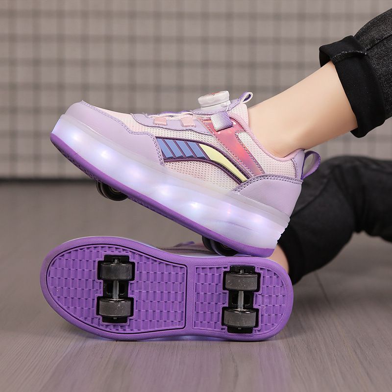 Vierwielige lichte kinderzomer ademende schaatsen onzichtbare dubbele rij roller jongens meisjes sportschoenen_voghion.com