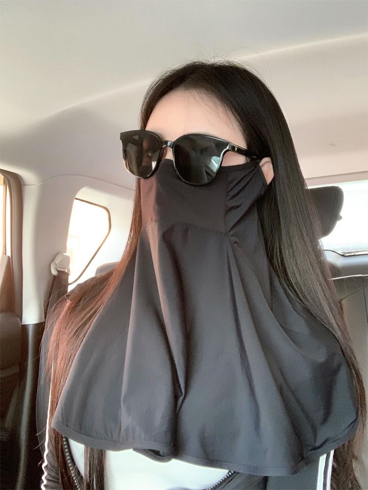 Voile solaire pour femme, protège-nuque anti-UV, masque de conduite intégral en soie glacée, fin et respirant pour l'été_voghion.com