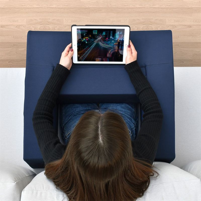 Reading Pillow For Gaming Lap Desk With Side Pocket,Navy Blue_voghion.com
