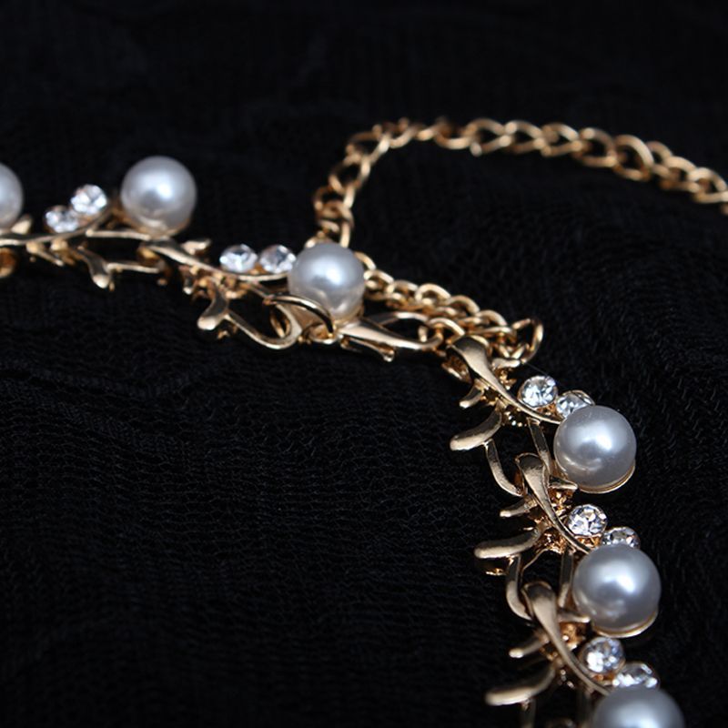 Koreanische version einfache perlen strass halskette ohrring set, modische vielseitig, kleine und frische schlüsselbein kurz_voghion.com