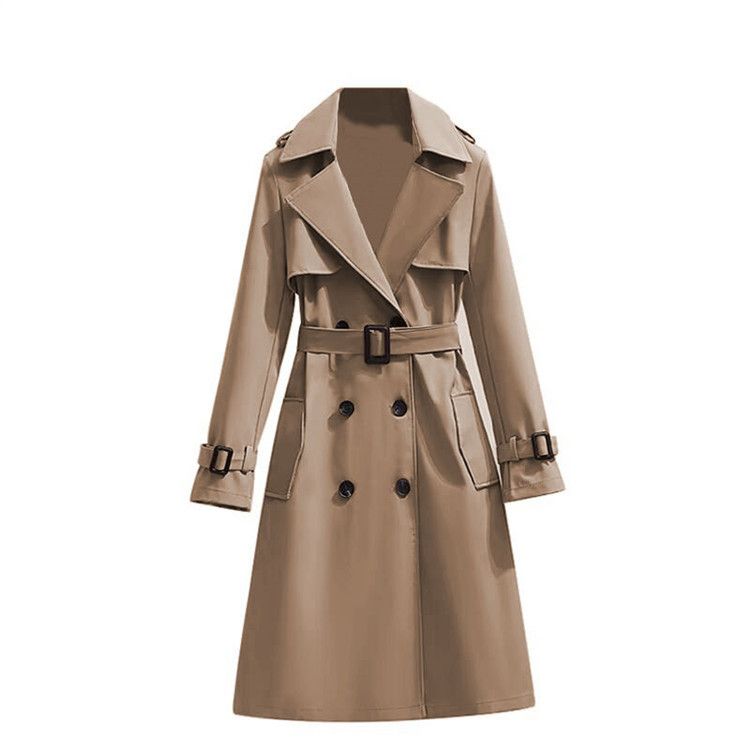 Trench elegante da donna a maniche lunghe, soprabito casual a doppio petto, vestibilità slim, con tasche, in 12 colori (S-3XL)_voghion.com
