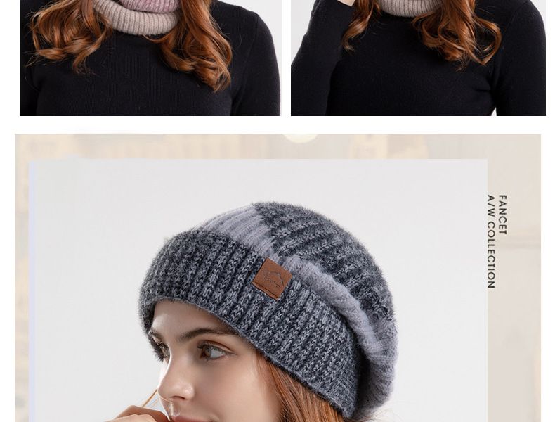Cappello invernale bicolore per bambini, spesso e caldo, con protezione per le orecchie, in lana con sciarpa in velluto, set da due pezzi, cappello lavorato a maglia, regalo per le feste_voghion.com