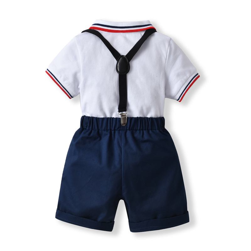Babykleidung Set aus farblich passendem Netzstrick-T-Shirt und Shorts mit Revers für Jungen im Kinderschatz-Sommerprogramm_voghion.com