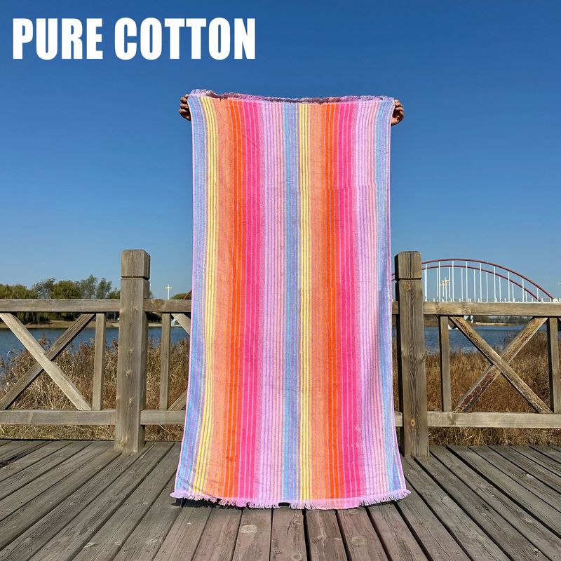 Toalla de baño grande de algodón puro con rayas de colores, hilo teñido, corte de terciopelo multibrazo, gruesa y absorbente, 100 x 180 cm_voghion.com
