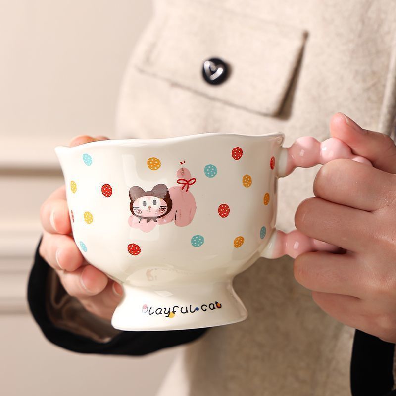 Becher Hause Polka Dot Kaffeetasse Keramik Cartoon Wasser Tasse_voghion.com