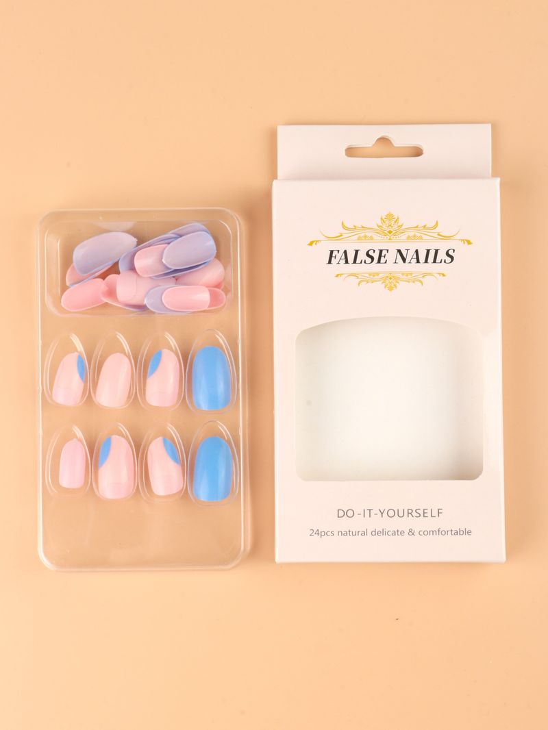 Ovales Tragen von doppelfarbigen Press-on-Nägeln, künstliche Nagelpflaster_voghion.com