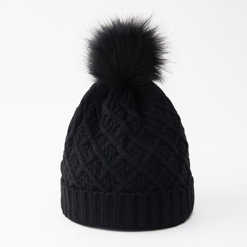 Berretto lavorato a maglia con pompon - Cappello invernale foderato in pile spesso, antivento e caldo, motivo a rombi a punto croce, berretto unisex morbido per il freddo_voghion.com