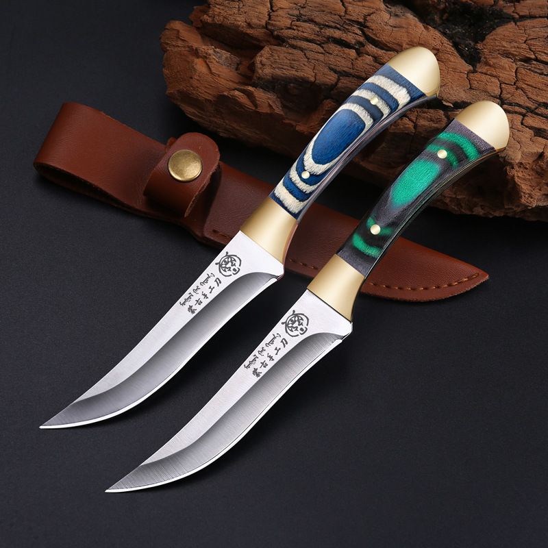 Authentic Mongolian Style Handcrafted Meat Knife - Stainless Steel Blade With Wooden Handle & Brass Accents_voghion.com