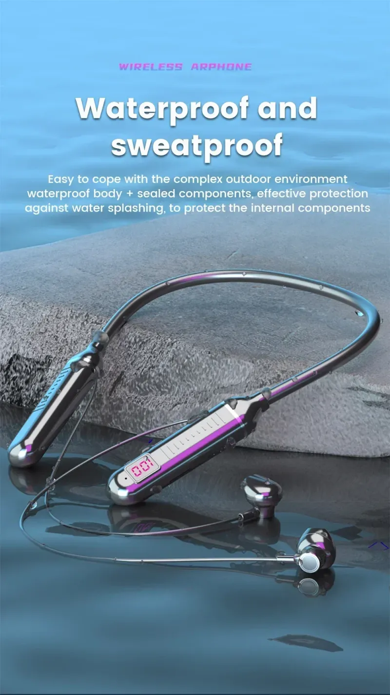 Kabellos Kopfhörer Bluetooth 5.3 Halsband Kopfhörer Gaming LED Display HIFI Headset Sport TWS Kopfhörer Mat Mikro TF Kaart_voghion.com