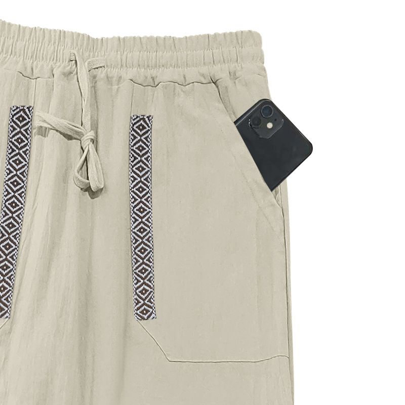 Four Seasons Men's Linen Breathable Bohemian Style Loose Wide-leg Hip-hop Casual Sports Pants_voghion.com
