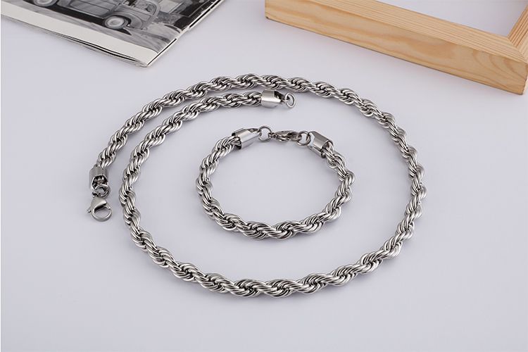 Vendite calde Hiphop 6mm/8mm Bracciale largo Oro Argento Colore Acciaio inossidabile Uomo Donna Catena a corda intrecciata Collana Gioielli_voghion.com