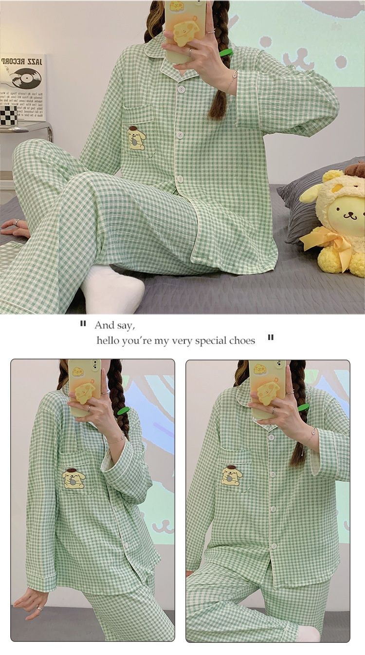 6535 Pigiama in cotone per donna 2023 Primavera e autunno Nuova collezione Dolce Ins Cardigan a quadri Pantaloni a maniche lunghe Home_voghion.com