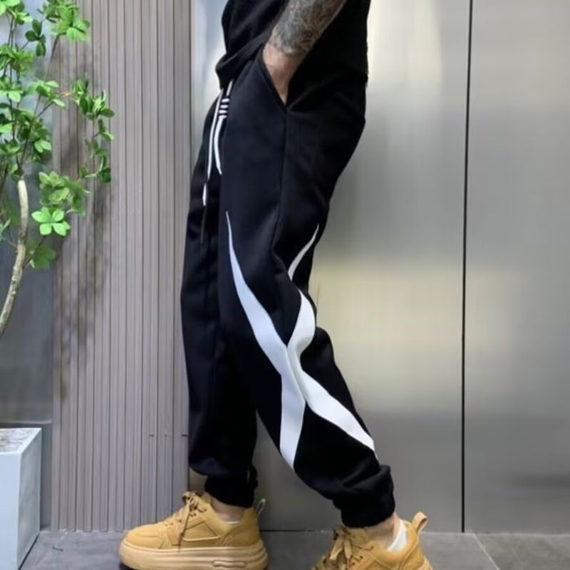 Men's Trendy Casual Jogger Pants With Color Block Design - Elastic Cuff Loose Fit, Comfortable & Stylish For Everyday Wear (Black, M-3XL)_voghion.com